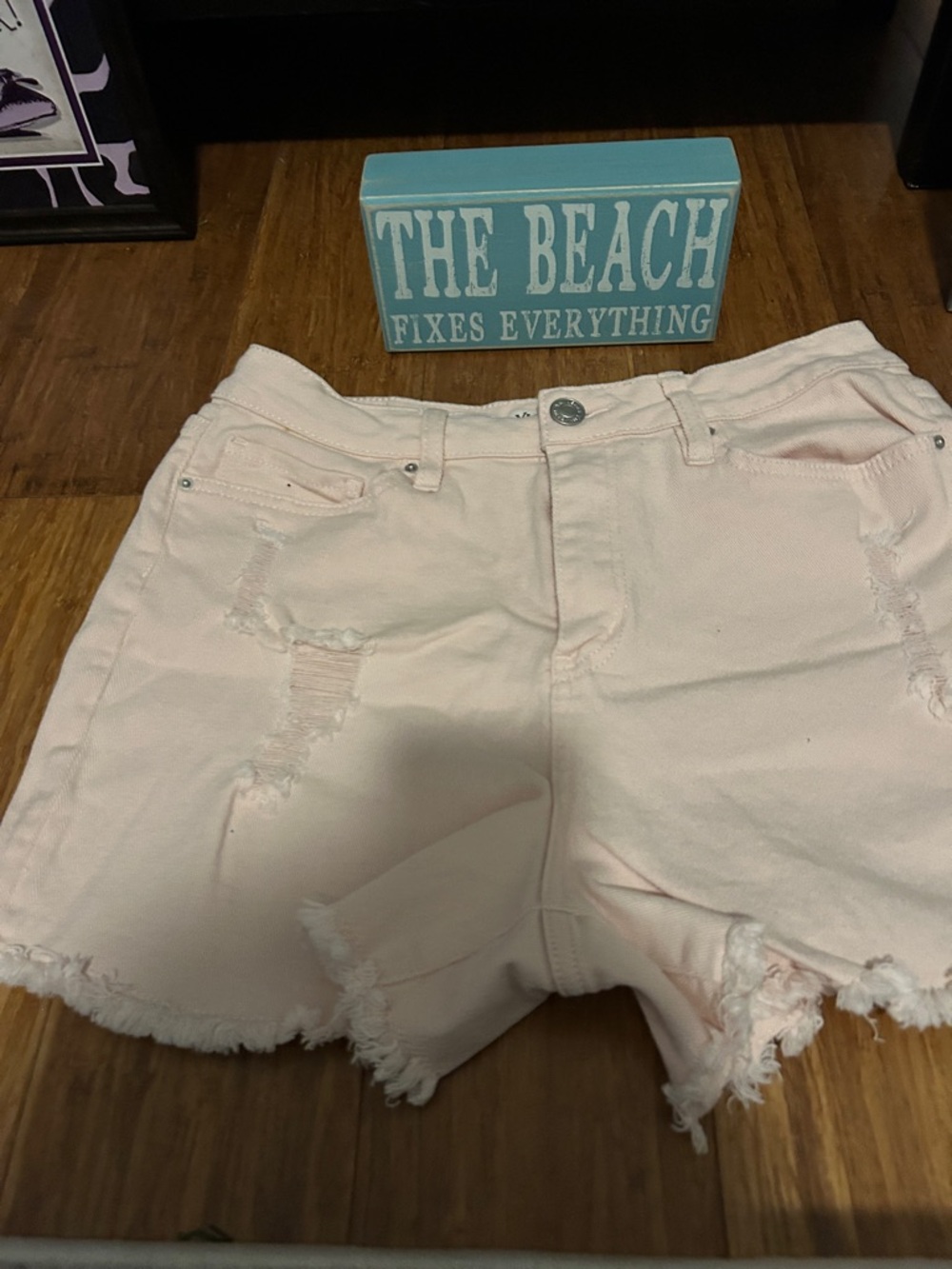 YMI Blush Distressed Denim Shorts